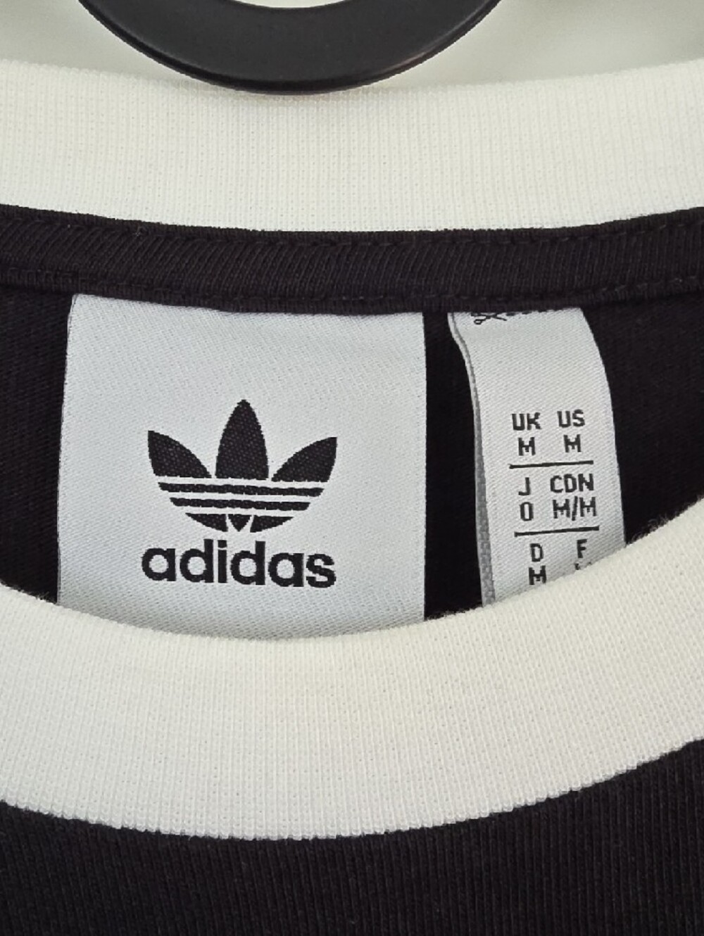 adidas Black Long Sleeve Three-Stripe Crew with White Trim - Picture 2 of 4